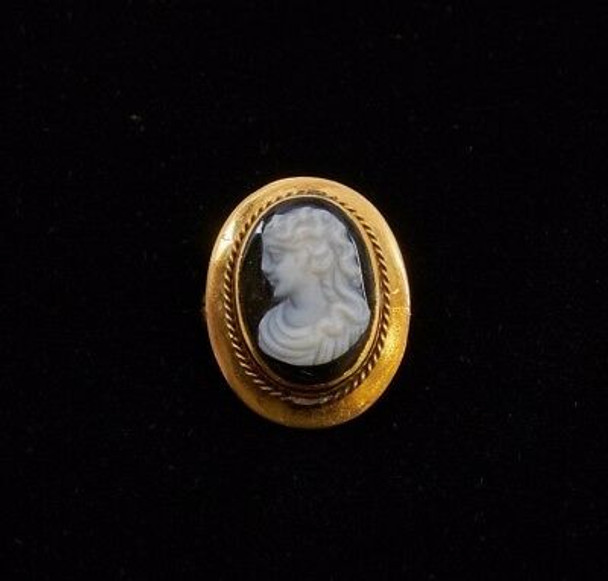 Vintage 10K Yellow Gold Cameo Brooch with Black Onyx Backing