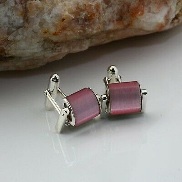 BW Sterling Silver England Lever Swivel Pink Stone Cufflinks Circa 1970