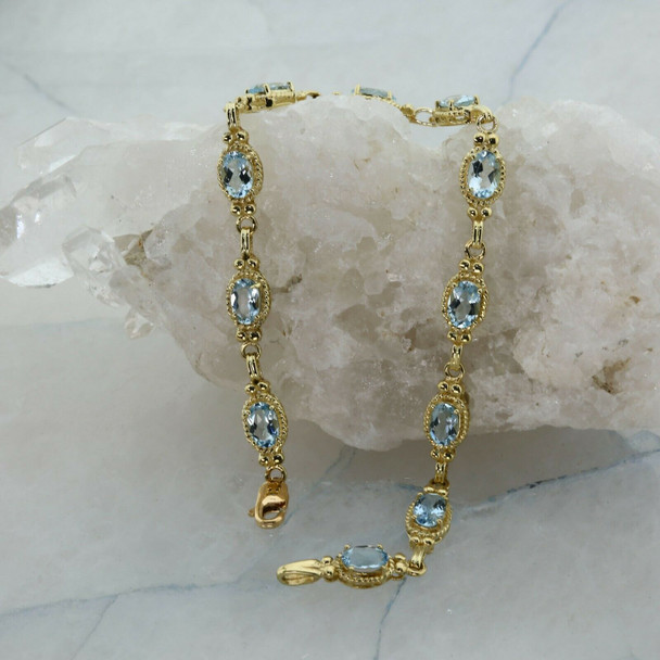 10K Yellow Gold Blue Topaz Bracelet 7 inch Length Circa 1970