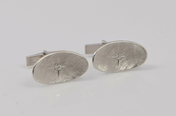 14K White Gold Diamond Set Cufflinks, Circa 1960