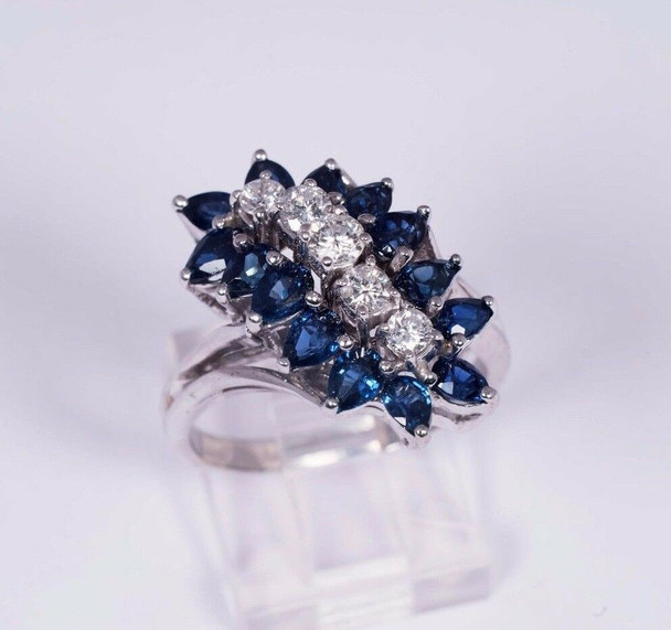 14K White Gold Sapphire and Diamond Cluster Ring, size 9