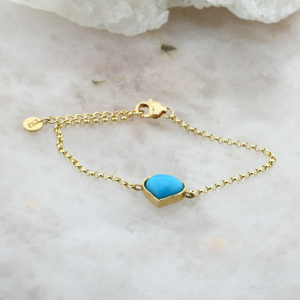 14K Yellow Gold Turquoise Heart Bracelet Adjustable, 7 inch