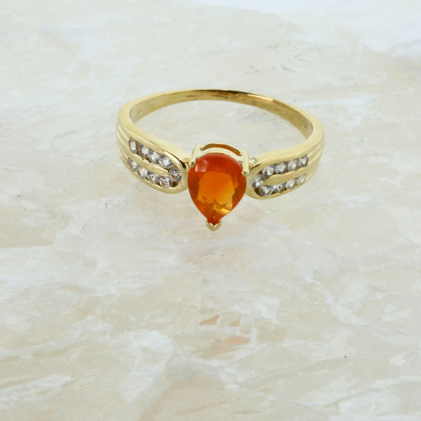 10K Yellow Gold Orange Stone and Cubic Zirconia Ring Size 10