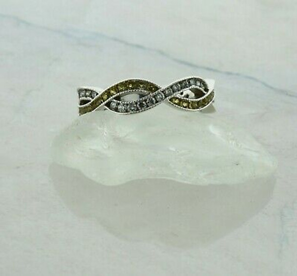 14K White Gold 1 ct tw Diamond and Yellow Sapphire Size 6.75 Circa 1980