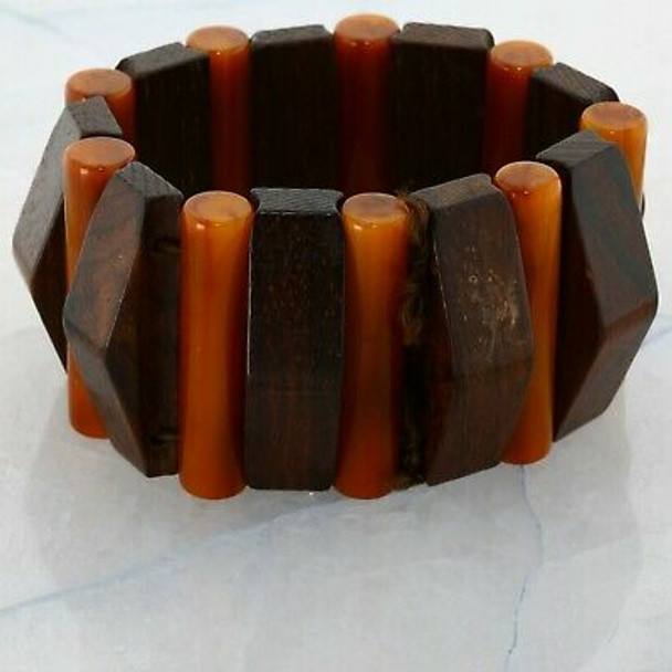 Bakelite and Rosewood Bracelet on a Stretchy Band