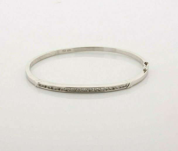 14K White Gold Diamond Hinged Bangle Bracelet Circa 1990