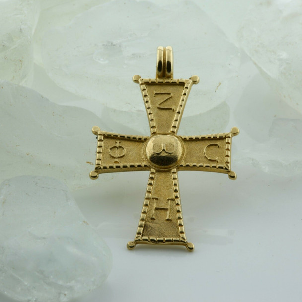14K Yellow Gold Greek Cross Cast Decoration Incised Back Circa 1980