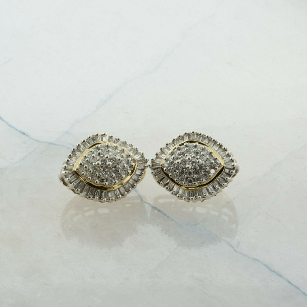 14K White and Yellow Gold Fine Quality Diamond Earrings Circa 1970