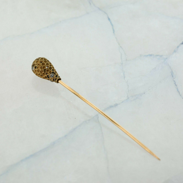 Gold Filled White Sapphire Hat Pin Fish Scale Pattern