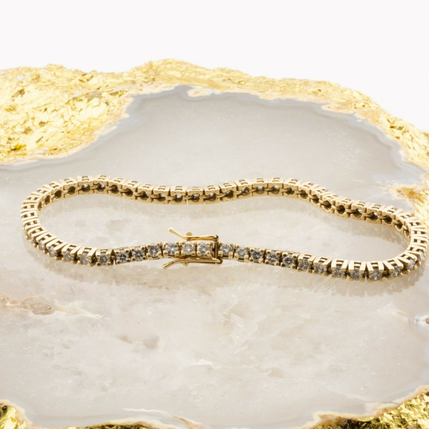 14K Yellow Gold 3ct + Diamond Tennis Bracelet Circa 1990