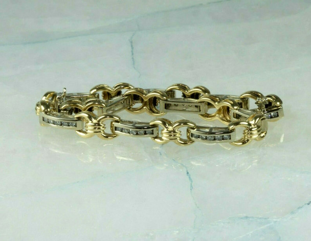 14K White and Yellow Gold 2 ct Diamond Bracelet 8 inches Circa 1970