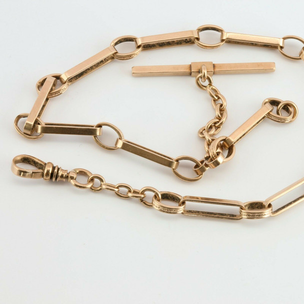 Antique 10K Rose Gold Victorian Watch Chain 12.5 inches 1 inch fob Circa 1890