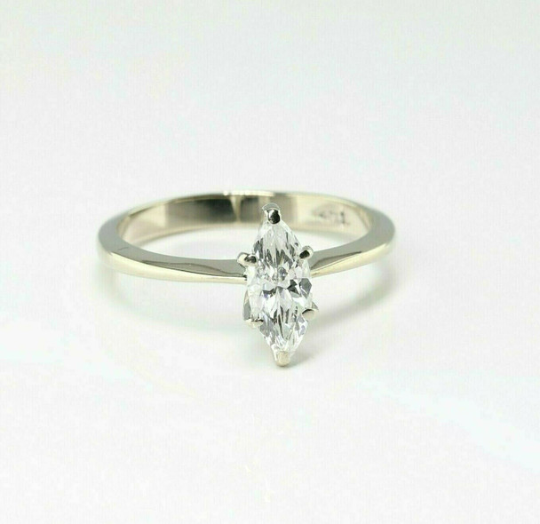 14K White Gold 1/2ct + Diamond Solitaire marquise Ring Size 6.5 Circa 1960