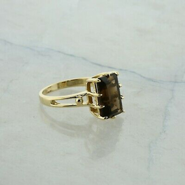 14K Yellow Gold Smoky Quartz Cocktail Ring Size 7 Circa 1970