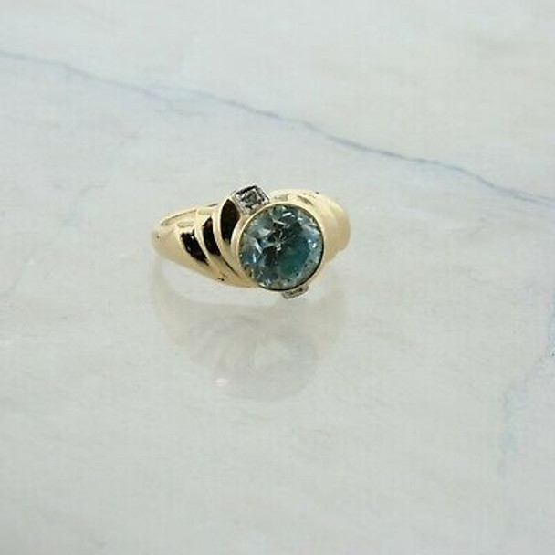 Antique 10K Yellow Gold 1/2 + Blue Zircon Art Deco Ring Size 4.5 Circa 1940