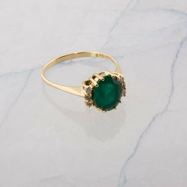 14K Yellow Gold 1.25 ct + Emerald and Diamond Ring Size 6.75