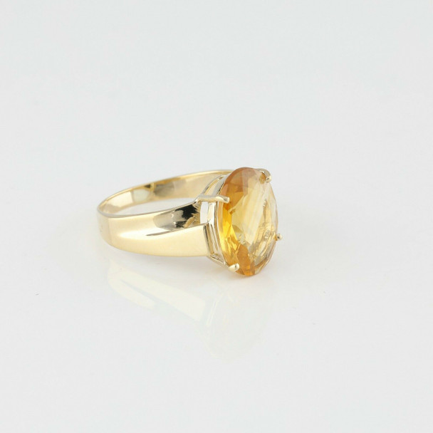 10K Yellow Gold Large Yellow Citrine Solitaire Oval Ring Size 9 Circa 1970