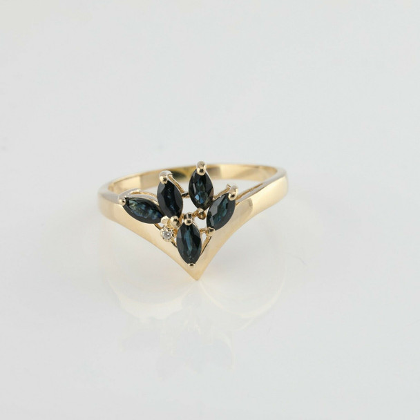 14K Yellow Gold 1ct tw Blue Sapphire Cluster Ring Size 9.75 Circa 1980