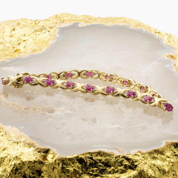 10K Yellow Gold 5 ct Ruby and Diamond Bracelet Circa 1980