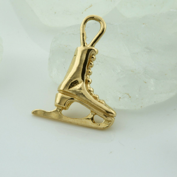 14K Yellow Gold Figure Skate Pendant Charm Circa 1970