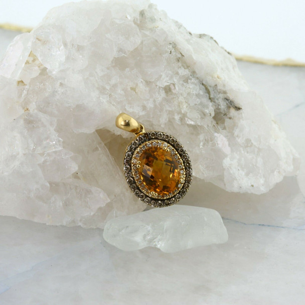 14K Yellow Gold Diamond and Citrine Pendant