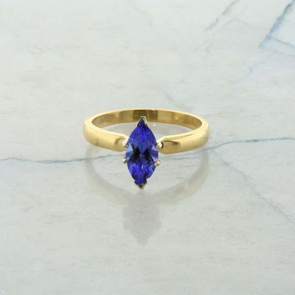 14K Yellow Gold Tanzanite Marquise Solitaire Ring Size 7.5 Circa 1980