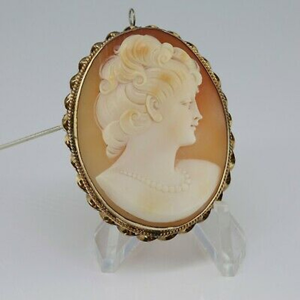 Gold-filled Shell Cameo Pin Pendant Twisted Border Oval Carving