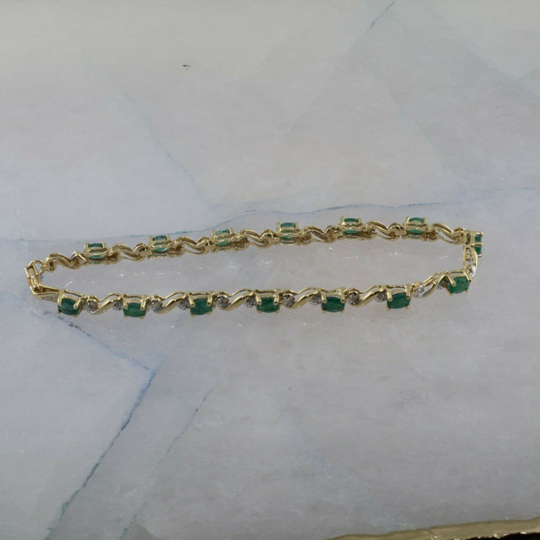 10K Yellow Gold 3ct Emerald Oval Diamond Accent Bracelet Circa 1970