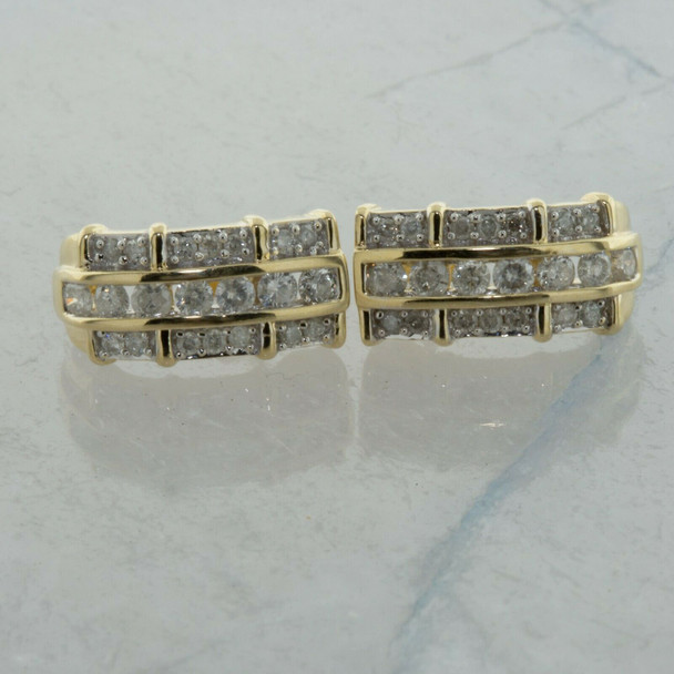 14K Yellow Gold Diamond Pave Earrings Circa 1990