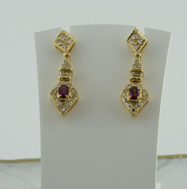 14K Yellow Gold Ruby and Diamond Ear Stud Pendants Circa 1990