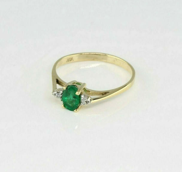 10K Yellow Gold Emerald and Diamond Ring Size 7 Circa 1960