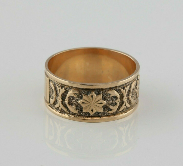 Victorian 10K Yellow Gold Tooled Band Size 6 Circa 1890