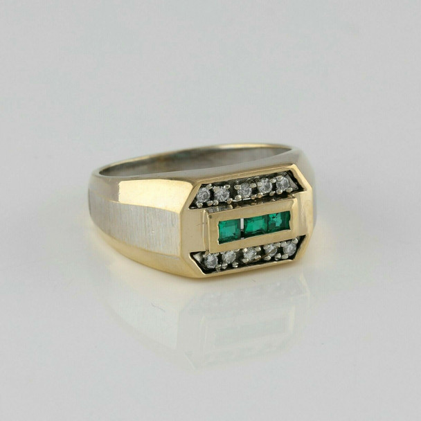 10K White and Yellow Gold Emerald and Diamond Ring Size 9.25