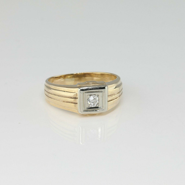 10K Yellow Gold Handmade Diamond Ring Size 7.75+ Circa 1950