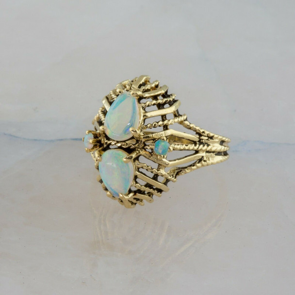 14K Yellow Gold Opal Filigree Ring Size 7.75