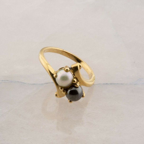 10K Yellow Gold Two Pearl Bypass Ring Size 4.75