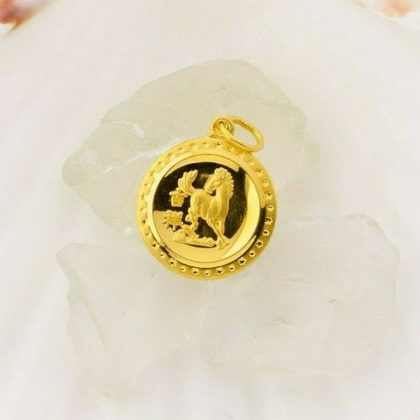 24K Yellow Gold Zodiac Year of the Horse Pendant,