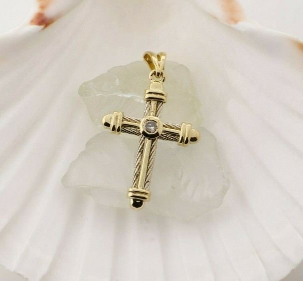 14K Yellow and White Gold Diamond Cross Pendant