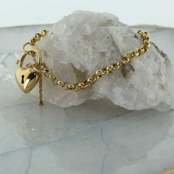 Vintage 9K Yellow Gold Heart Shaped Lock Bracelet Circa 1960