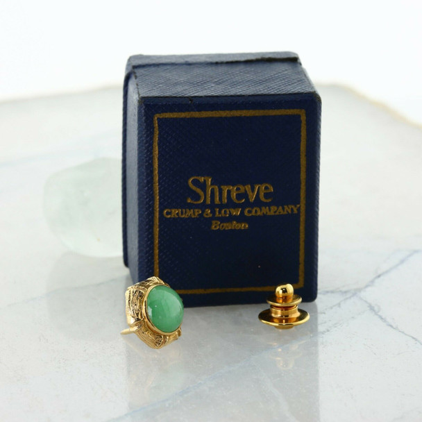 14K Yellow Gold Jade Tie Tack Excellent Quality