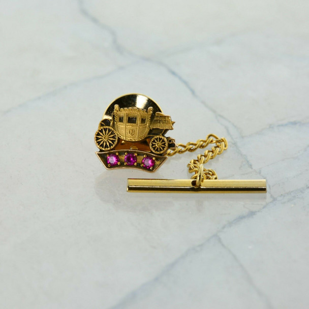 10K Yellow Gold Ruby Simulant Tie Tack Fisher Body Anniversary Pin