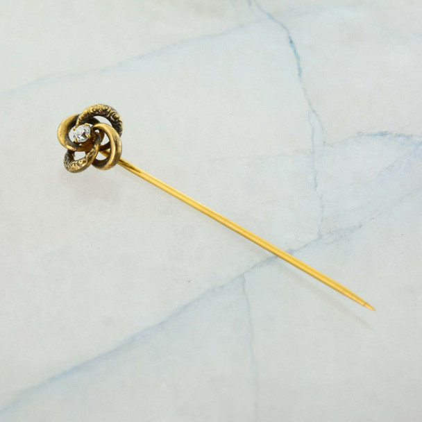 Antique 14K Yellow Gold .15 ct Diamond Love Knot Stick Pin Circa 1930