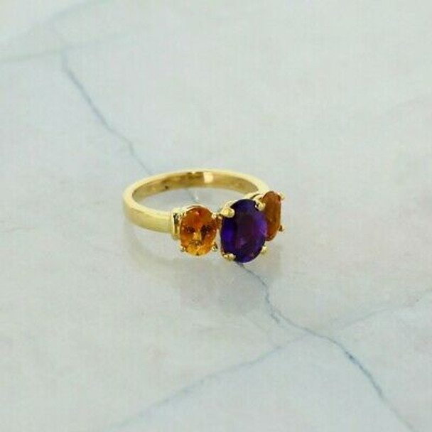 18K Yellow Gold Amethyst and Citrine Ring Size 7