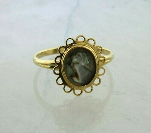 10K Yellow Gold Abalone Carved Cameo Ring Size 7.5 Circa 1970