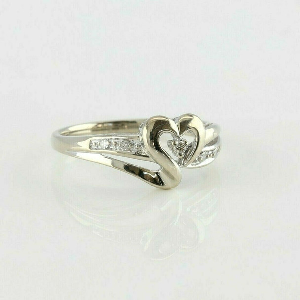 10K White Gold Diamond Heart Ring Size 7 Circa 1980