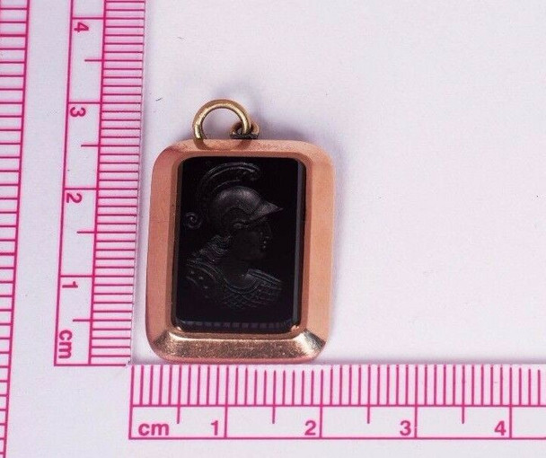 14K Rose Gold Intaglio Roman Soldier Black Onyx Charm