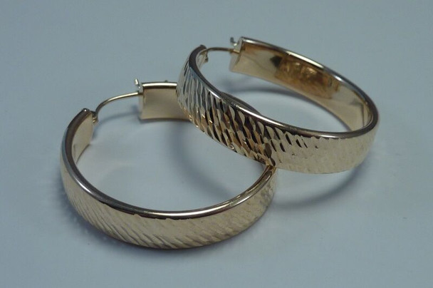 10K Yellow Gold Flat Hoop Earrings 1-1/16" Diameter