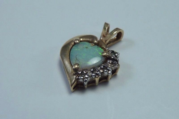 10K Yellow Gold Heart Shaped Opal Pendant with Diamond Chips