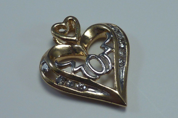 10K Yellow Gold Heart Shaped Pendant with Diamonds, sku WBB04