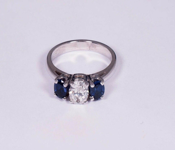 14K White Gold Sapphire and Diamond Engagement Ring, size 6